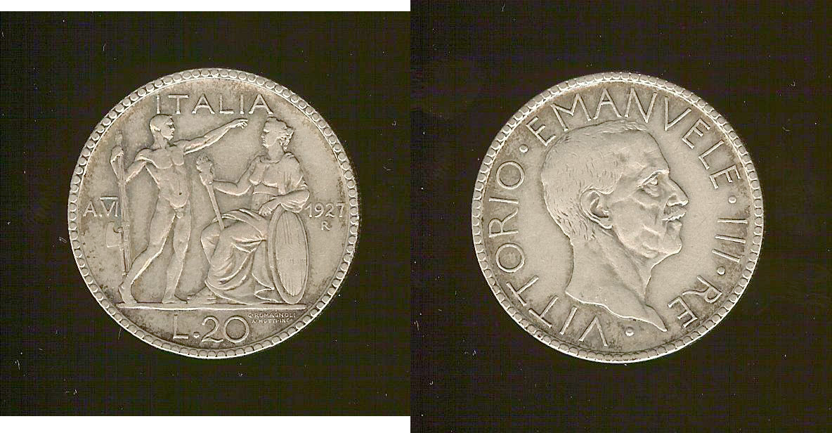 Italy 20 lira 1927 Rome gVF